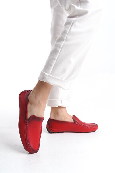 CZ London Kadın Hakiki Deri Loafer Küt Burun Rahat Taban Düz Dikişli Ayakkabı