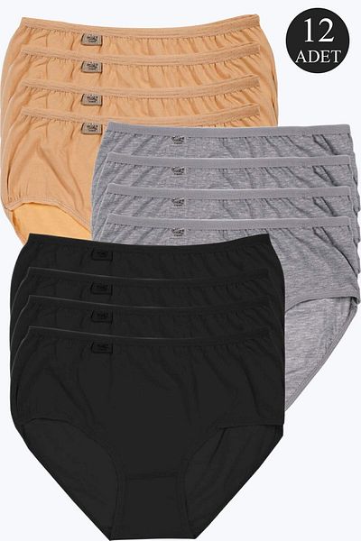 ENTAHA Tutku Women's Black Skin Gray 12 Pack Lycra Bato Panties