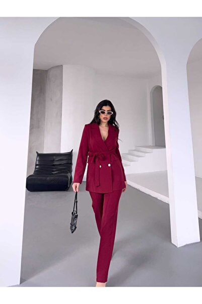 MYGİYİMİSTANBUL Tie-Up Blazer Jacket Trousers Set