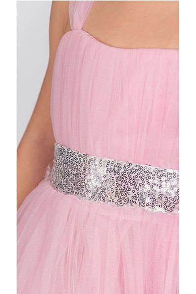 s.t. sebat tekstil Girl's Evening Dress with Satin Gimp and Long Tulle Skirt