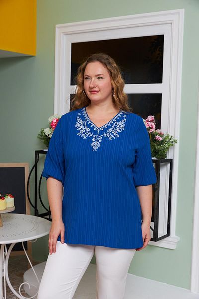 RMG Large Size Crinkle Blouse - Collar Embroidery and Stone Detail