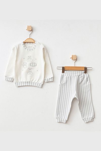 Aziz Bebe Baby Boy Embroidered Sweatshirt Pants 2-Piece Bottom Top Baby Set 3 Months - 36 Months