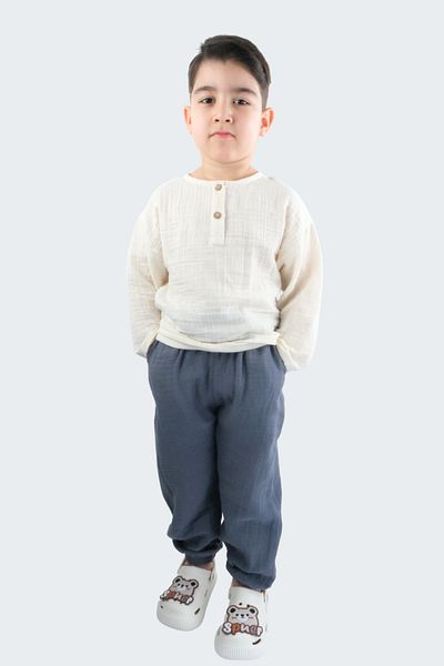 ÇİTİL Boy's Long Sleeve Muslin Bottom Top 2 Piece Set 2-8 Years