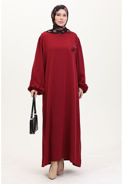 sefamerve Rochie 0017-05 Burgundy cu detaliu broșă