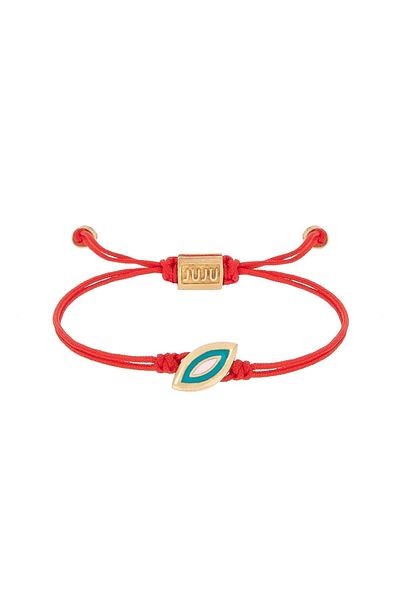 Juju Bronze Eye Shaped Turquoise Enamel Black String Bracelet