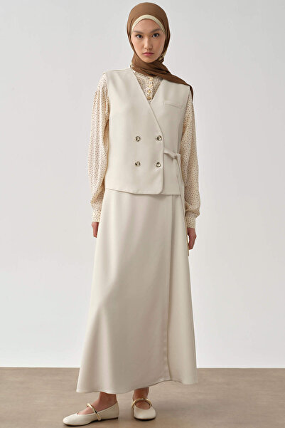 Tuğba Kruvaze Mini Yelek - Bej