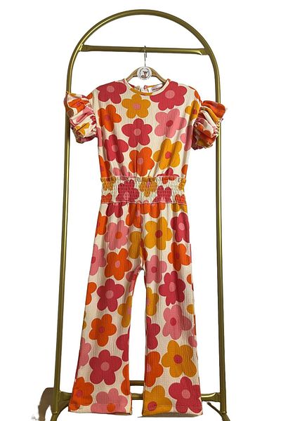Bambi Kids Salopetă florală portocalie