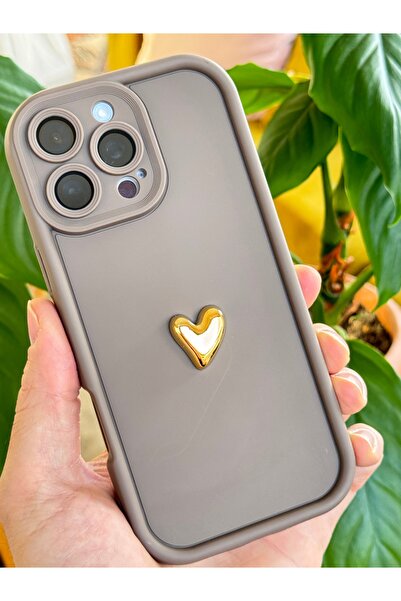 Fibaks Case for Apple iPhone 16 Pro Max 3D Heart Design Brown Pattern Soft Camera Protection Cover