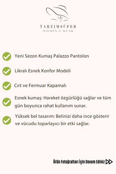 tarzımsüper Women's Large Size Lycra Velcro Closure Palazzo Trousers