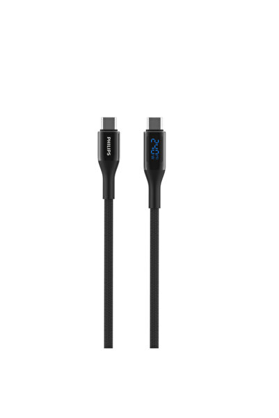 Philips DLC4582C/00 240W USB-C to USB-C Led Ekranlı Örgülü Hızlı Şarj Kablosu 1,25 Metre Siyah