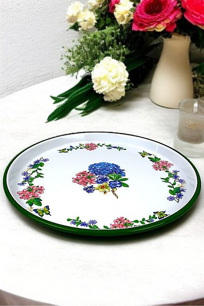 İnci Emaye 32 No 32 Cm Presentation Tray Coffee Tray Tea Tray Gift Dowry TrayServing Plate Tray