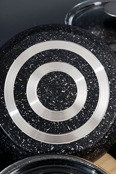 Skygo 6 Piece Black Granite Mini Casserole Set (16-18-20 Cm, Glass Lid, Non-Stick)