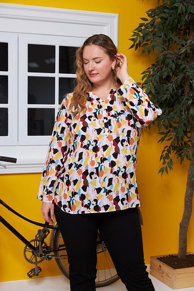 RMG Patterned Large Size Blouse - Ecru