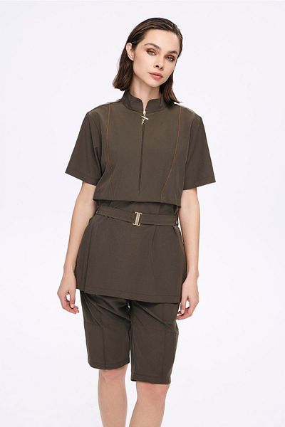 Haşema Belt Buckle Detailed Khaki 5 Piece Semi-Closed Swimsuit Set 5047
