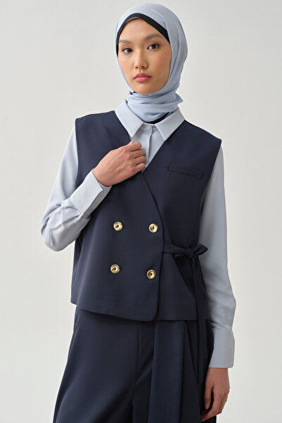 Tuğba Kruvaze Mini Yelek - Lacivert