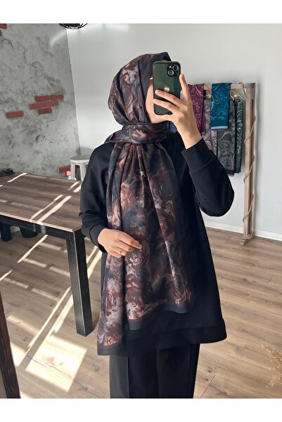 Merwiss Καφέ σάλι με ροζ-έθνικ σχέδιο