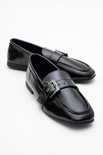 LuviShoes Дамски мокасини CLARION от естествена кожа с колан и тъп връх, черни