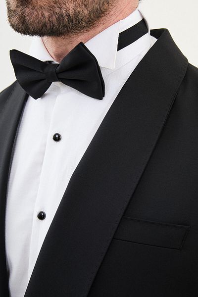 Mcr Straight Slim Fit Shawl Collar Men's Groom Suit Black - 45375.25Y