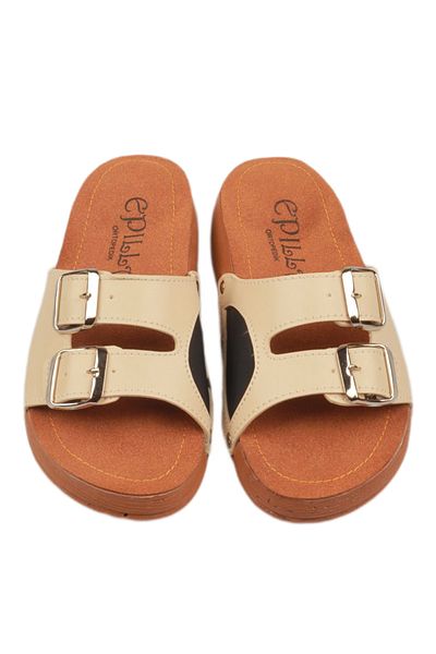 Epilla Women's Cream, Beige Double Buckle Orthopedic Daily Epinli Heel Spur Slippers