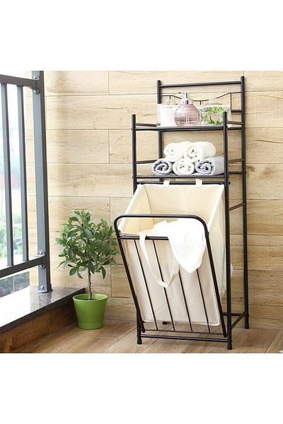 Quasar & Co. Laundry Basket, ®, With 2 Shelves, Bathroom Organizer Shelf, 38 X 35.5 X 105 Cm, ​​Metal, Gray