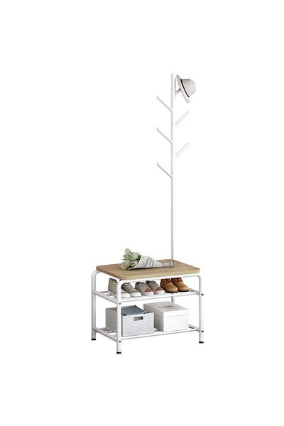 Quasar & Co. Cuier Cu Bancuta Si Raft Incaltaminte, Mobila Hol, 54x35x170,5 Cm, Lemn/metal, Alb