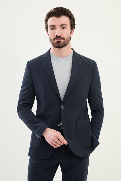 Mcr Striped Slim Fit Bag Pocket Drawstring Men's Suit Navy Blue - 45378.25Y