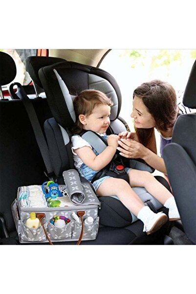 COOYA Baby Diaper Caddy Bag With Zipper Lid And Leather Handle, With Multiple Pockets