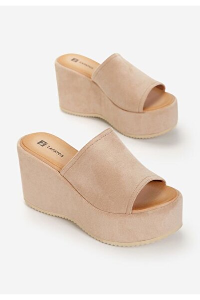 B T Shoes Belona beige platform slippers