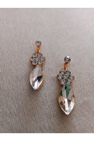 Pervin Ablacım White Stone Gold with White Flower Stone Dangle Earrings