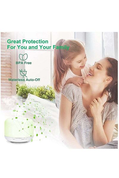 COOYA Aromatherapy Diffuser Humidifier, 500ml Cool Mist, Waterless Auto Off, 7 Color LED Lights(White)
