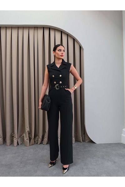 ESRAHELVACI Gold Buttoned Jumpsuit with Belt at the Waist