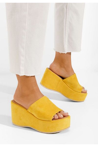 B T Shoes Belona yellow platform slippers