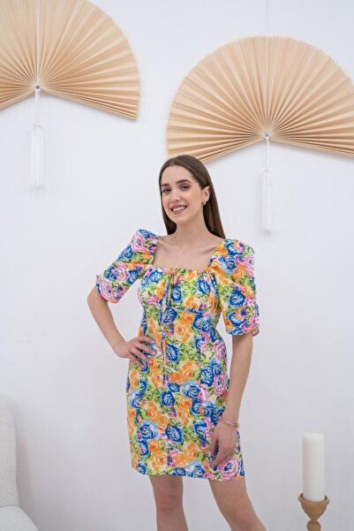 GENCULUS فستان كينديم فاشون منقوش برباط حول الرقبة