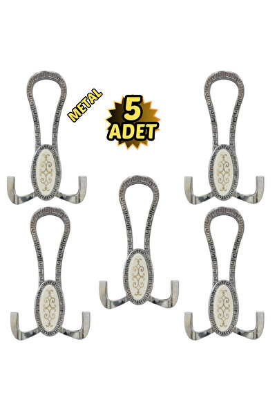 Yahya Krom Desenli Vestiyer Portmanto 5 Adet Askılık Metal 12cmx7cm