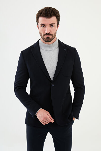 Mcr Straight Slim Fit Mono Collar Pocket Pocket Wool Premium Men's Jacket Navy Blue - 44314.24K