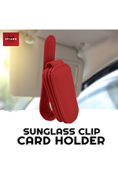 Spider Car Sun Visor Sunglasses Clip & Card Holder – Soft Leather, Scratch-Re...