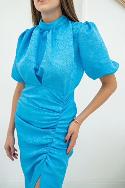 JANES Синя сукня з жакардовим візерунком