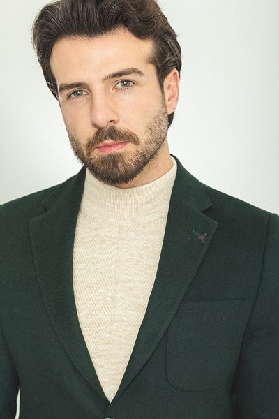 Mcr Straight Slim Fit Mono Collar Pocket Pocket Wool Premium Men's Jacket Khaki - 44314.24K