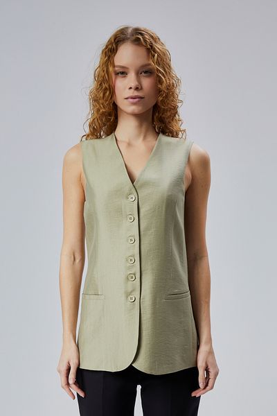 Bolivente Women's V-Neck Lined Buttoned Linen Vest