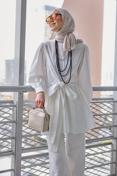 LOCCO Kadın Önden Bağlamalı Tunik  Beyaz