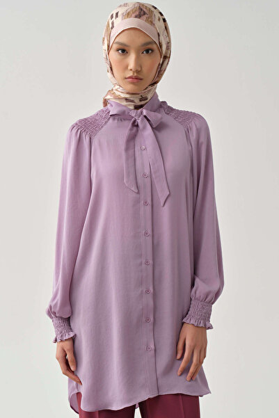 Tuğba Fular Yaka Büzgü Detay Tunik - Lila
