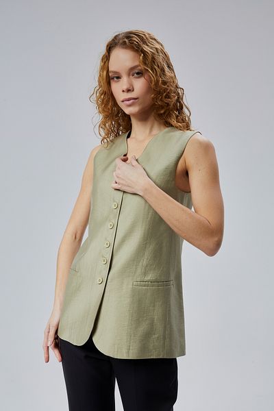 Bolivente Women's V-Neck Lined Buttoned Linen Vest
