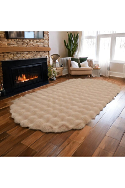 ZADA HOME Pufy Halı Bubble Kaymaz Özel Taban Peluş Halı Yolluk oval