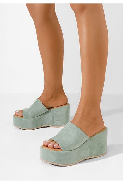 B T Shoes Belona green platform slippers