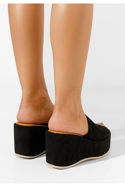 B T Shoes Belona black platform slippers