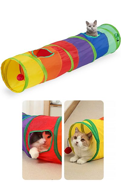 Soillium Flat Model Cat Tunnel Folding Rainbow Long Straight Cat Dog Play Tunnel Pet Play Tunnel