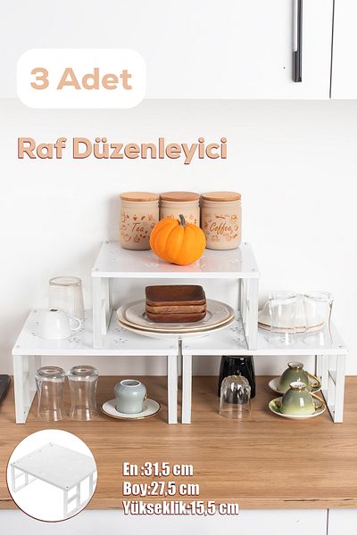 Porsima Org-01 - 3 Shelf Organizer - In-Cabinet Organizer Shelf - Plate Cup Rack Organizers