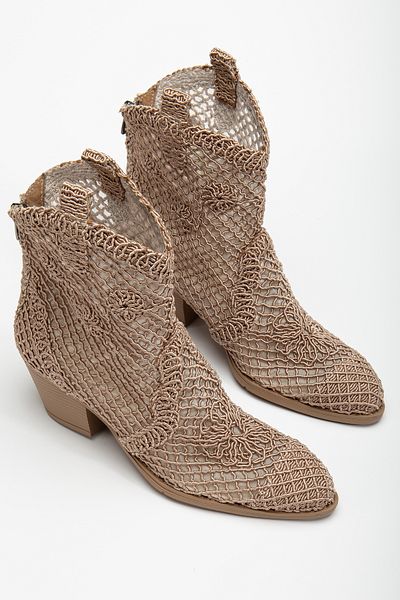 DENORA Μπεζ Nude Cream Mink Lace Western Cowboy κοντές καλοκαιρινές μπότες