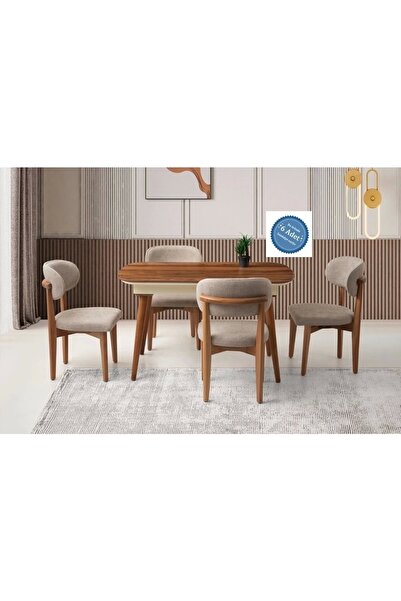 Evistro Çınar Ahşap Salon Yemek Masa Sandalye Takımı Nergis 6 Sandalyeli Orta...