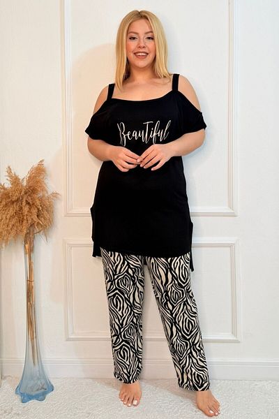 tarzımsüper Plus Size Luxury Pajamas Set with Elastic Waist Comfort Model Cotton Women's Pajamas Set